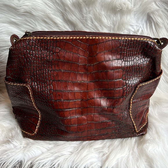 Plinio Visona Croc Leather Brown Shoulder Bag - Picture 3 of 13